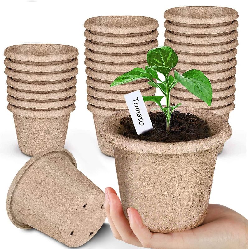 Photo 1 of ANGTUO Peat Pots for Garden Seedling Tray 100% Eco-Friendly Organic Germination Biodegradable 30-Pack and 19 Plastic Markers Included
