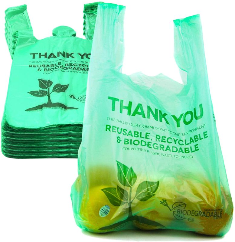 Photo 1 of [500 Pack] Biodegradable Reusable Plastic T-Shirt Bag Eco Friendly Compostable Grocery Shopping Thank You Recyclable Trash Basket Bags
