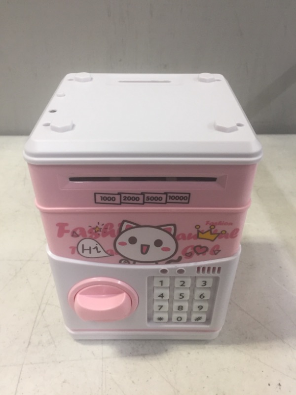 Photo 2 of JUNEU Electronic Piggy Bank for Kids, Money Bank with Password Cute ATM Piggy Bank Coin Can, Auto Scroll Paper Money Saving Box, Great Toy Gift for Girls Boys Children
