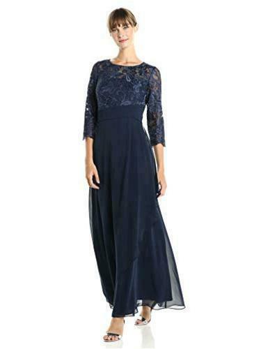 Photo 1 of Alex Evenings Women's Long Lace Top Empire Waist, Embroidered Navy, Size 8.0
