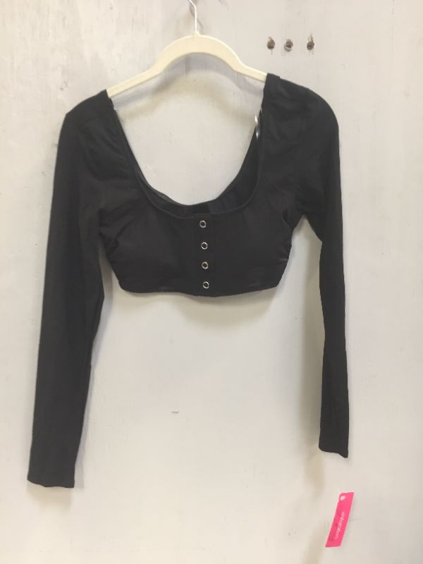 Photo 2 of Juniors' Ribbed Button-Front Long Sleeve Bikini Top - Xhilaration™ Black--size medium
