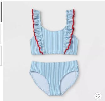 Photo 1 of Girls' Seersucker Ruffle 2pc Bikini Set - Cat & Jack™ Blue
