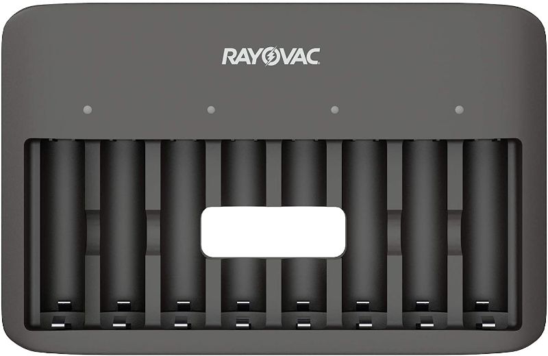 Photo 1 of Rayovac USB Battery Charger, 8 Bay Charger for NiMH AA and AAA Rechargeable Batteries, Fast Charger for Batteries with Automatic Shut-Off
