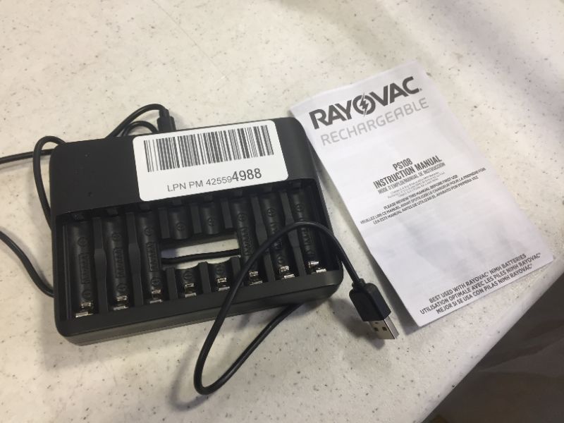 Photo 2 of Rayovac USB Battery Charger, 8 Bay Charger for NiMH AA and AAA Rechargeable Batteries, Fast Charger for Batteries with Automatic Shut-Off
