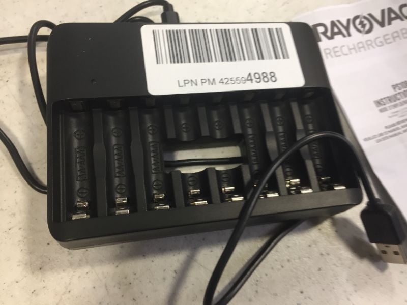 Photo 3 of Rayovac USB Battery Charger, 8 Bay Charger for NiMH AA and AAA Rechargeable Batteries, Fast Charger for Batteries with Automatic Shut-Off
