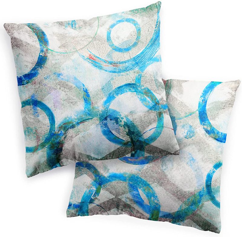 Photo 1 of Abstract Throw Pillow Covers, Decorative Throw Pillow Cases for Couch Bed Car, Two Sides Print Geometry Pillowcases, Modern Living Room Decor Cushion Protector, Set of 2, 18" x 18", Blue Circle
