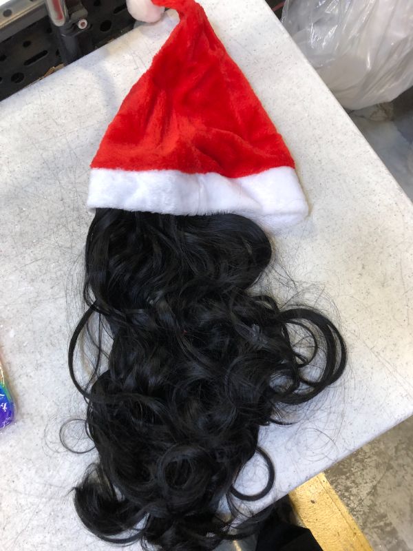 Photo 1 of 18 inch hair length santa claus Christmas black wig hat 