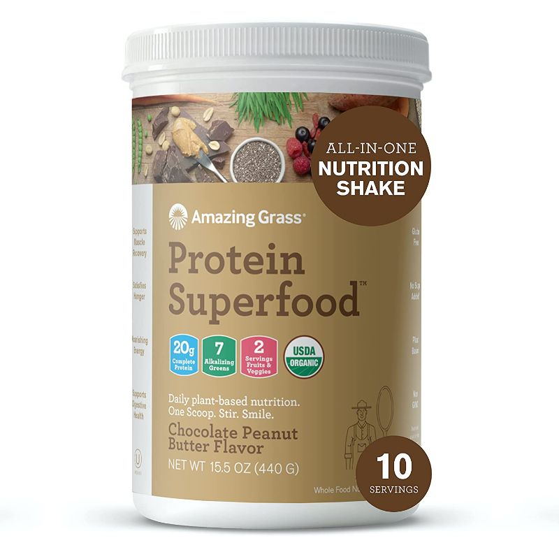 Photo 1 of Amazing Grass Protein Superfood: Vegan Protein Powder, All-in-One Nutrition Shake, with Beet Root Powder, Chocolate Peanut Butter, 10 Servings (Old Version)
