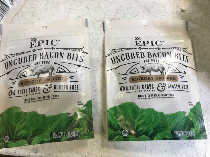 Photo 2 of 2 pack  EPIC Hickory Smoked Uncured Bacon Bits, Keto Friendly, Whole30, 3oz
best by 02/01/2022