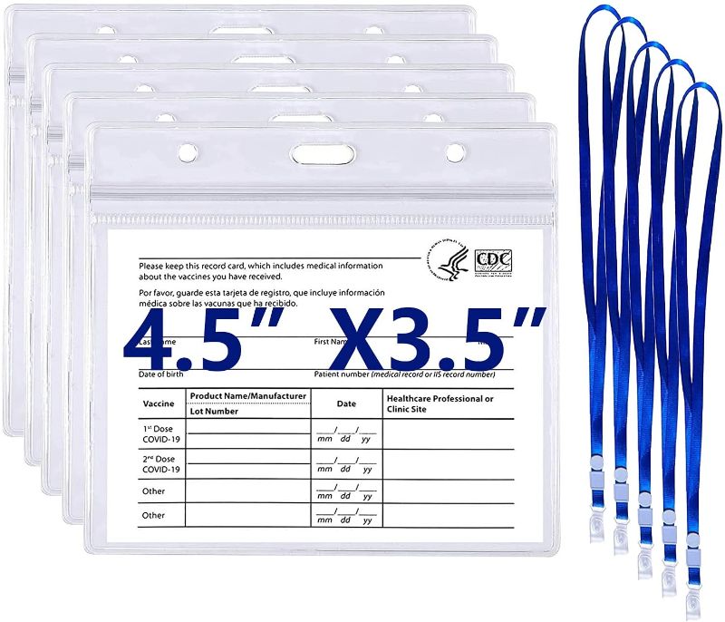 Photo 1 of 2 pack CDC Vaccination Card Protector 4 X 3 Inches Immunization Record Vaccine Cards Cover Holder Clear Vinyl Plastic Sleeve with Lanyard with Waterproof Type Resealable Zip (5Pack),transparent,Large
