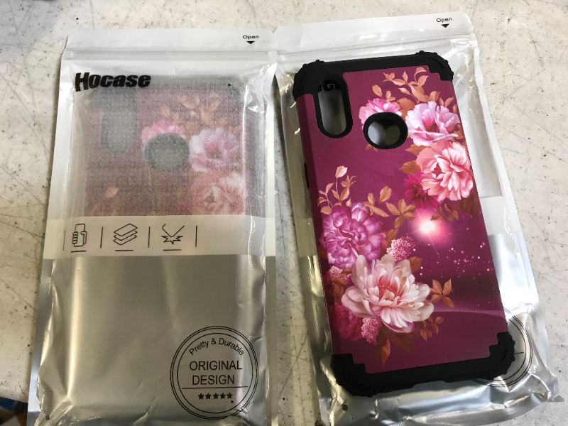Photo 2 of 2 pack Hocase Galaxy A10S Case, Heavy Duty Shockproof Protection Soft Silicone Rubber Bumper+Hard Plastic Hybrid Protective Case for Samsung Galaxy A10S (SM-A107) with 6.2" Display 2019 - Burgundy Flowers
