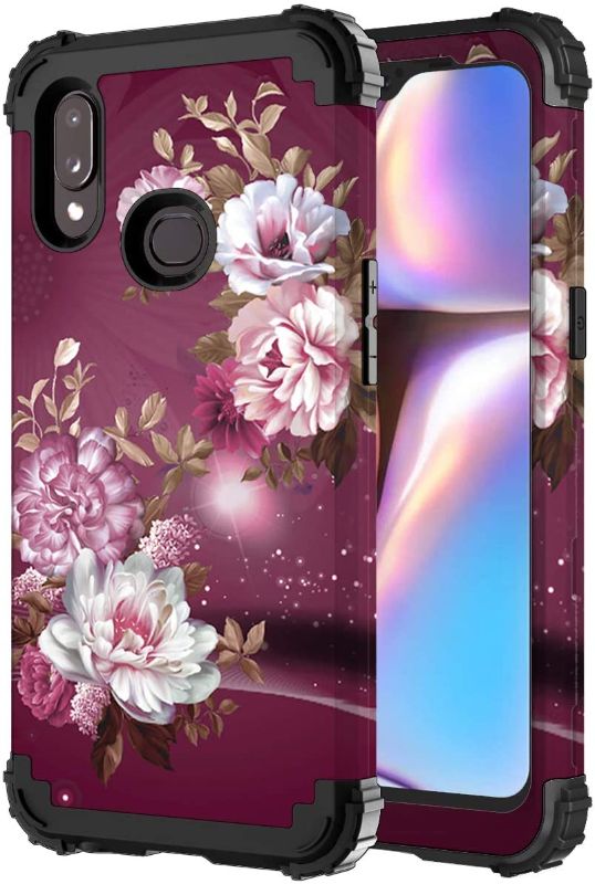 Photo 1 of 2 pack Hocase Galaxy A10S Case, Heavy Duty Shockproof Protection Soft Silicone Rubber Bumper+Hard Plastic Hybrid Protective Case for Samsung Galaxy A10S (SM-A107) with 6.2" Display 2019 - Burgundy Flowers
