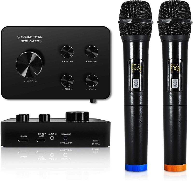 Photo 1 of Sound Town Wireless Microphone Karaoke Mixer System, Supports HDMI ARC, Optical (Toslink), Smart TV, Media Box, PC, Bluetooth, Soundbar, Receiver, AUX (SWM15-PROS)
