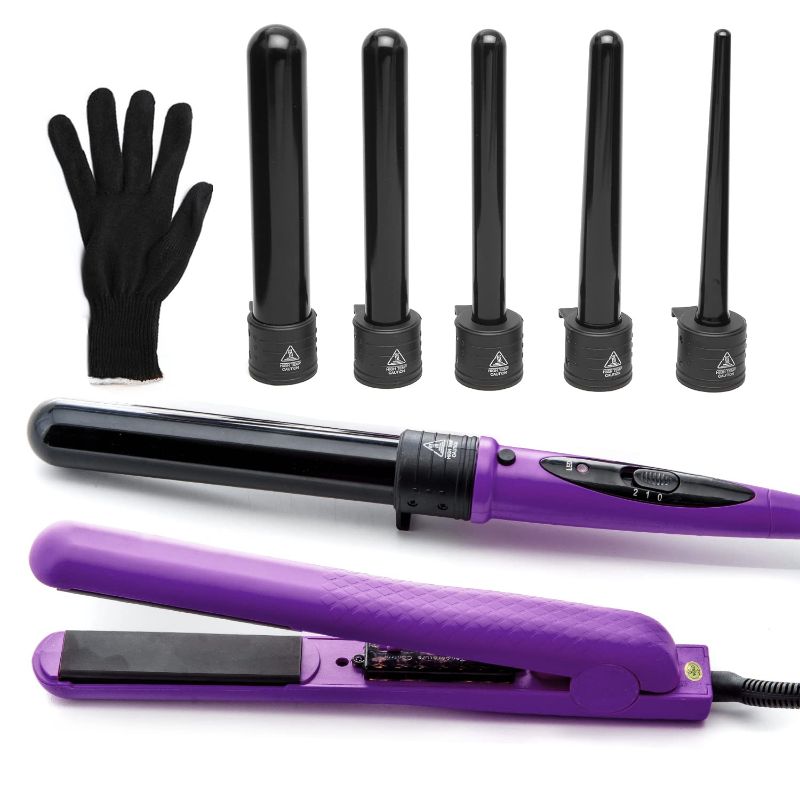 Photo 1 of Marquee Beauty Professional Salon 8 Piece Flat And Curling Iron Set, 5 Interchangeable Ceramic Tourmaline Barrels, Heat Protectant Glove (Black)
