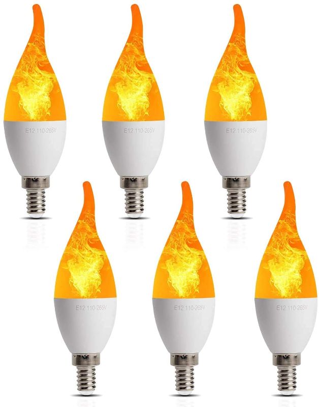 Photo 1 of BAILAOYE 6 Pack LED Simulated Fire Flicker Flame Candelabra Bulbs,2W 1800K Warm White Flickering E12 Flame Effect Light,3 Lighting Modes Emulation, General, Breathing for Indoor and Outdoor Decoration