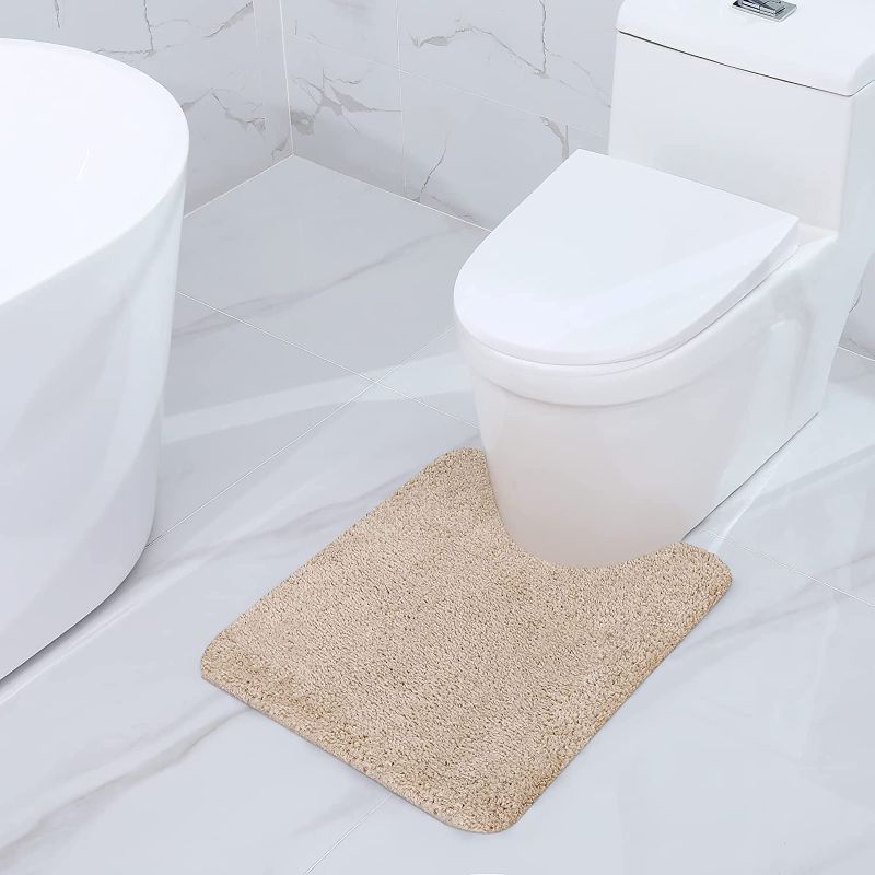 Photo 1 of Buganda Microfiber Bathroom Contour Rug (20x24, Beige) Shaggy Soft and Absorbent , Non Slip, Thick Plush, Machine Washable U Shape Toilet Rug for Bathroom
