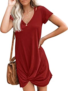 Photo 1 of Berryou Women Short Sleeve Loose Summer Dress V Neck Front Knot Twist Tie Ultra-Soft Casual Dresses Trendy 2021