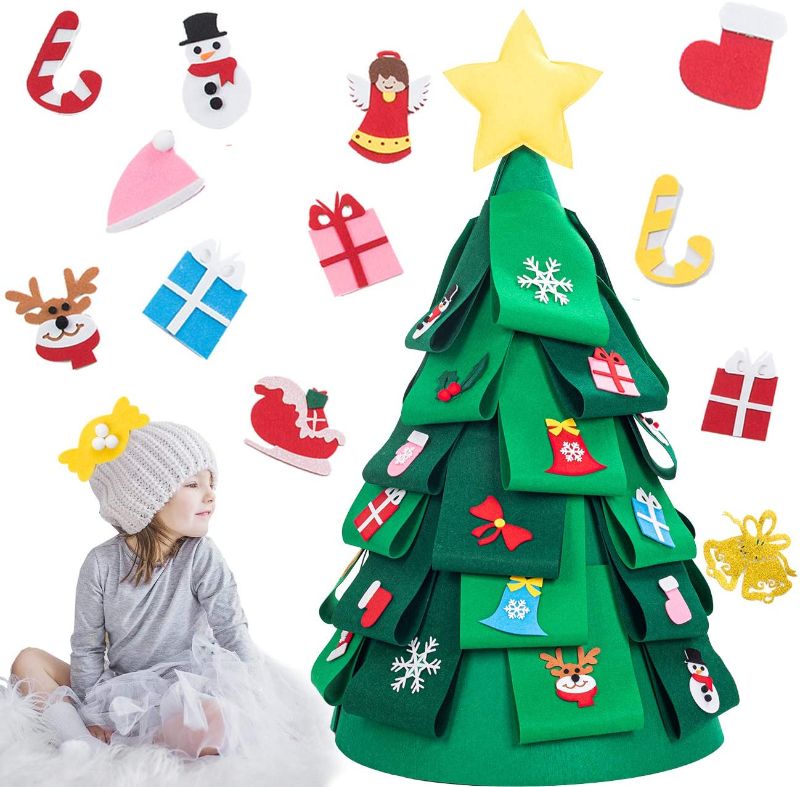 Photo 1 of Ogrmar 3.8Ft 3D DIY Felt Christmas Tree Creative Cute DIY Felt Christmas Tree with 37 PCS Detachable Ornaments & 1 PCS Big Star Topper for Kids Christmas Decorations
