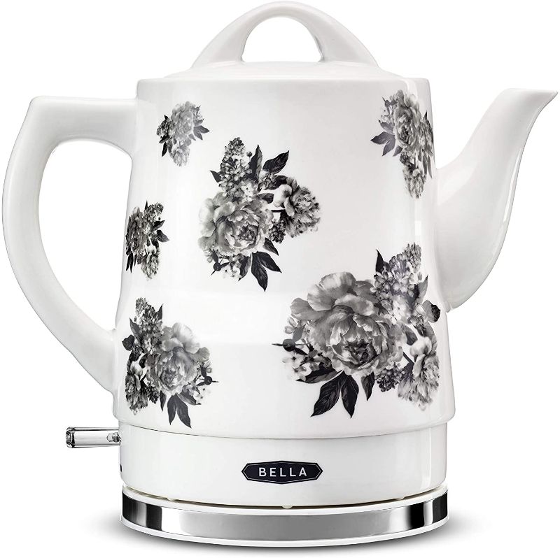 Photo 1 of BELLA 1.5 Liter Electric Ceramic Tea Kettle with Boil Dry Protection & Detachable Swivel Base, Black Floral
