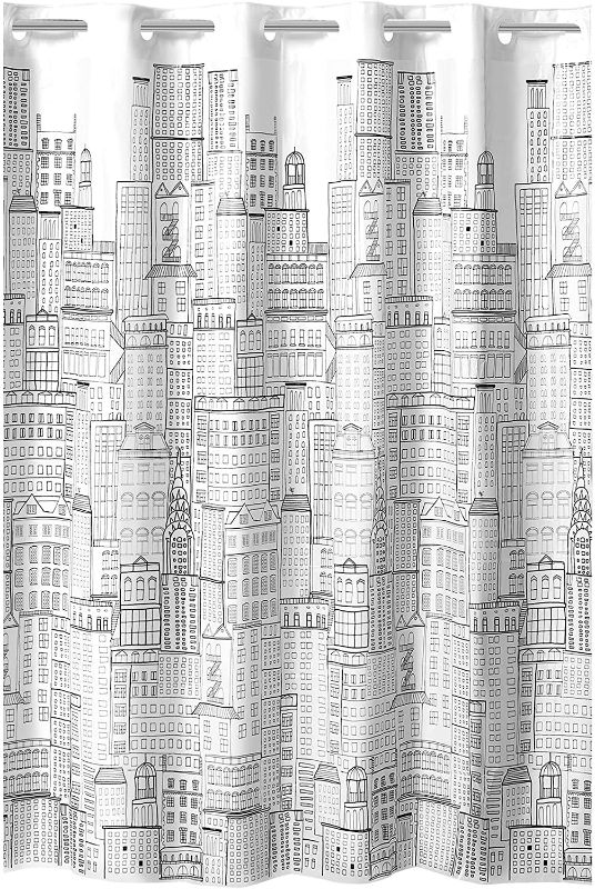 Photo 1 of 71X74 City Skyline PEVA Shower Curtain White/Black Print by Hookless Collection

