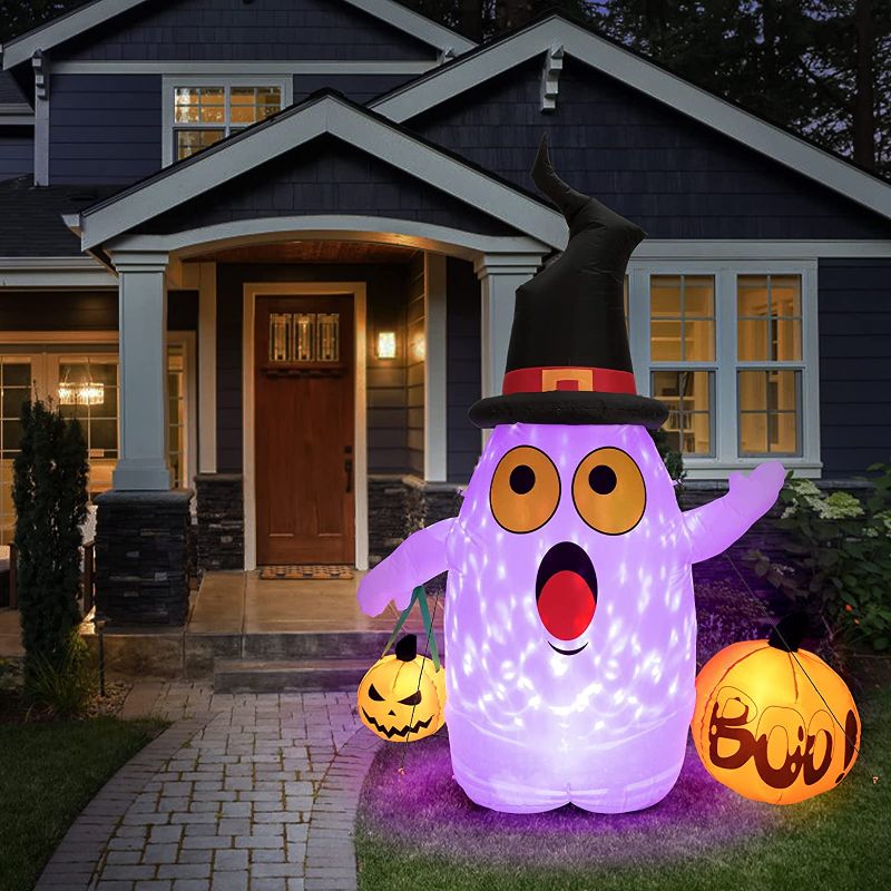 Photo 1 of GIMIYAA 5FT Halloween Inflatables Colorful dimming LED Light Ghost,Holding Pumpkin Blow Up Inflatables for Halloween Party Indoor,Outdoor,Tree,Yard,Garden,Lawn Decorations (Inflatable Decoration)

