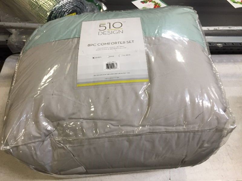 Photo 2 of 510 DESIGN Tinsley 8 Piece Ultra Soft Quilted Comforter Set Bedding, Queen Size, Seafoam/Grey
