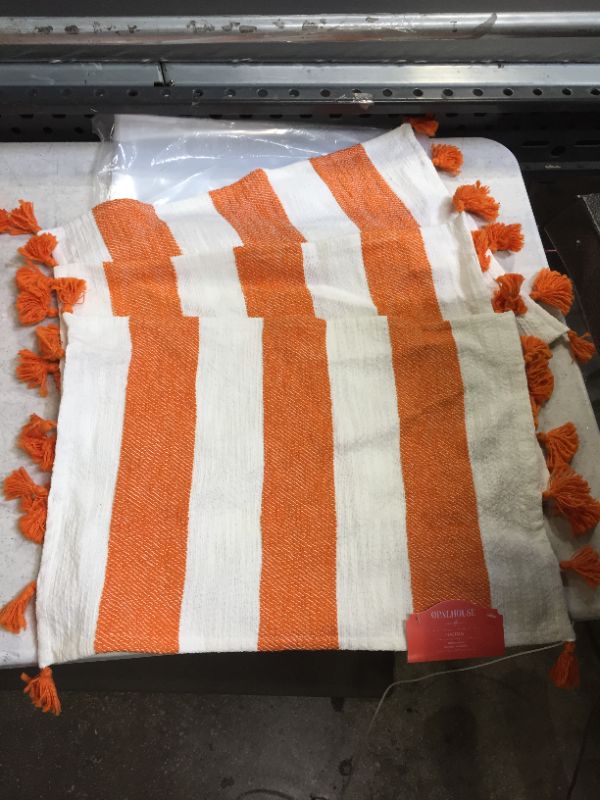 Photo 2 of 3x Cotton Preppy Stripe Placemat Orange/White - Opalhouse
