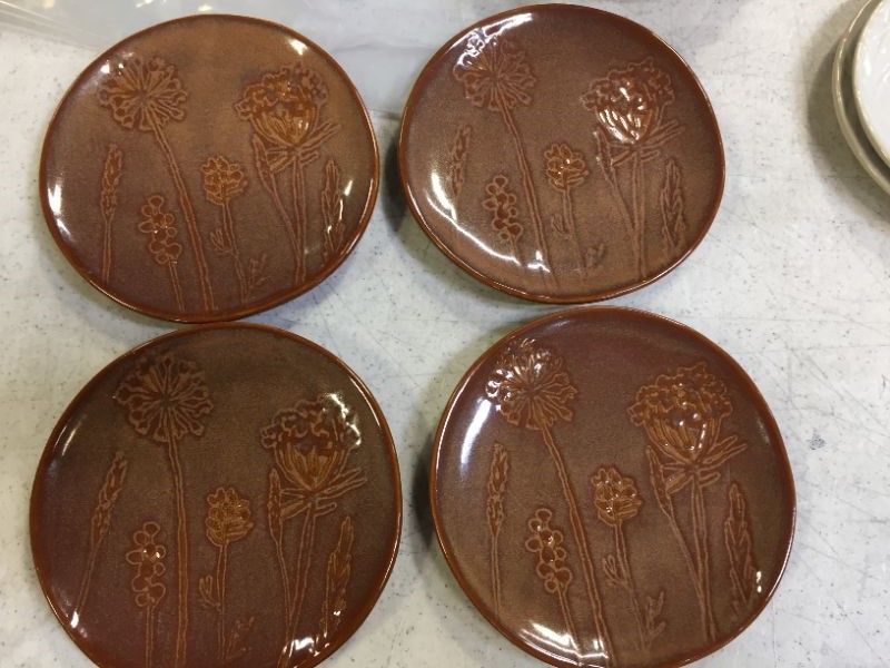 Photo 2 of 4x 6" Stoneware Floral Dessert Plate Brown - Threshold™
