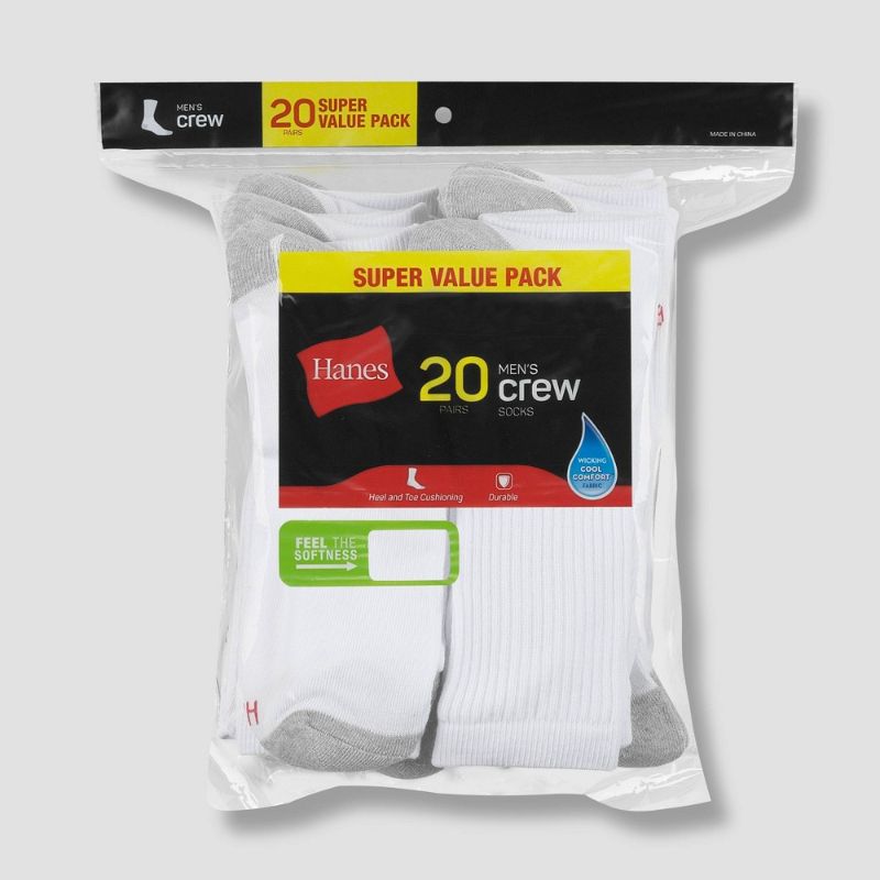 Photo 1 of Hanes Men's Lightweight Comfort Super Value Crew Socks - 20Pk 6-12 size
