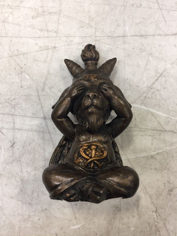 Photo 2 of  Sitting See Hear Speak No Evil Sabbatic Goat Headed Horned King Baphomet 4" Tall Collectible Resin Figurine ONLY ONE STATUE 