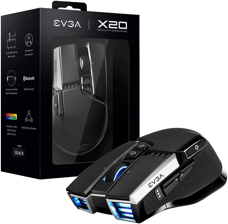 Photo 1 of EVGA X20 Gaming Mouse, Wireless, Black, Customizable