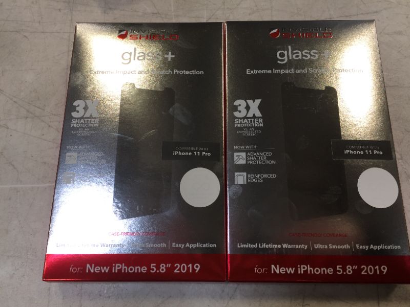 Photo 2 of Zagg InvisibleShield Tempered Glass Plus Screen Protector – HD Clarity for iPhone 11 Pro – Impact & Scratch Protection - Clear - New 2 PACK 