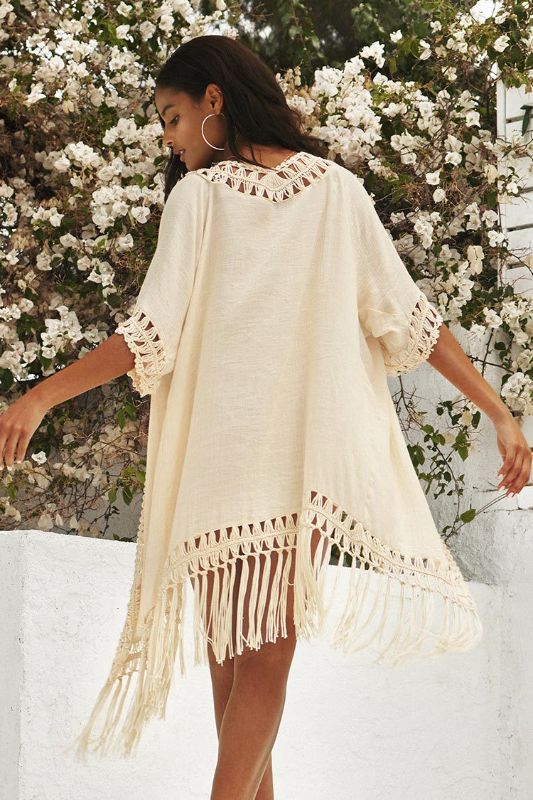 Photo 2 of Zola Crochet Trim Kimono Cover Up With Tassel Size M