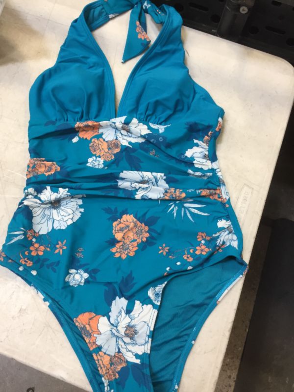 Photo 1 of Seafoam Garden Shirred Front V Neck One Piece Swimsuit Size M