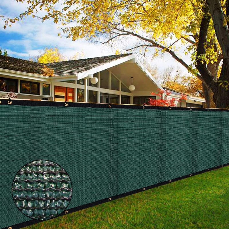 Photo 1 of 6' x 50' Heavy Duty Privacy Screen Fence, 90% Blockage Green Mesh Shade Net Cover with Brass Grommets for Garden, Yard, Wall, Backyard, Chain Link Fence - Includes 75 Zip Ties (6' x 50', Green)