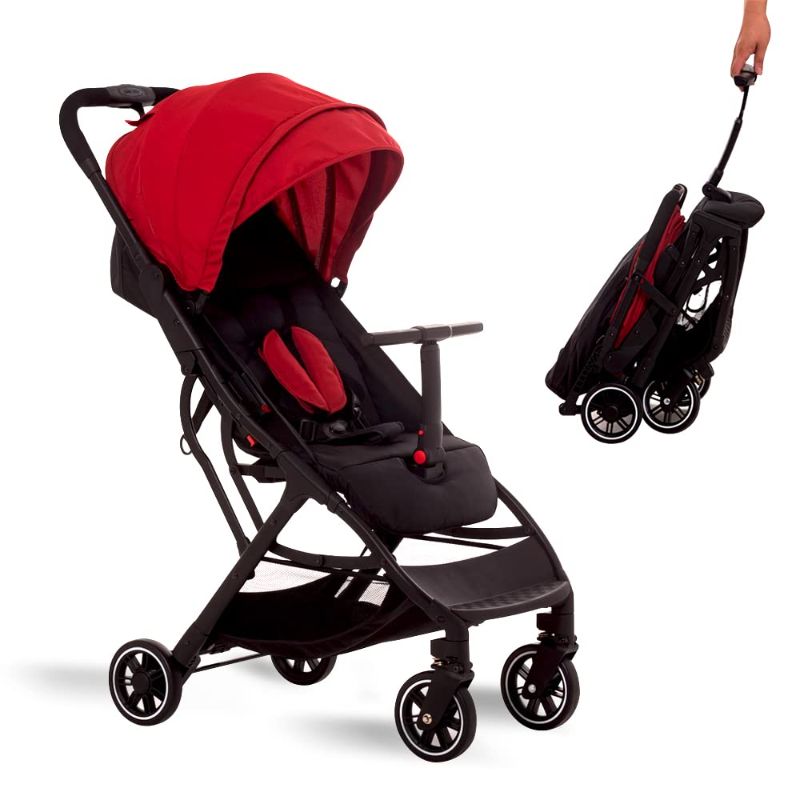 Photo 1 of Lightweight Travel Stroller - Compact Umbrella Stroller for Airplane, One-Hand Folding Baby Stroller, Newborn Infant Stroller w/Adjustable Backrest/Footrest/Canopy/T-Shaped Bumper (red)