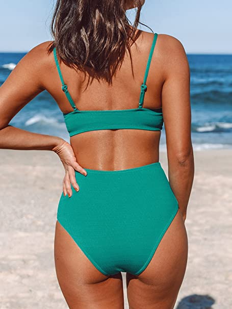 Photo 1 of CUPSHE Women's high-waisted bikini two-piece knotted tummy control swimsuit Size M