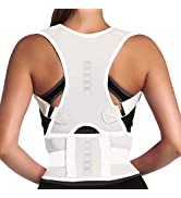 Photo 1 of Magnet Back Brace Posture Corrector- Fully Adjustable Support Belt Improves Posture and Provides Lumbar Back Brace, Relieves Pain Upper and Lower Back for Men and Women (White, X-Large)