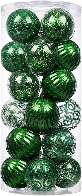 Photo 1 of 24ct Christmas Ball Ornaments Shatterproof Large Clear Plastic Hanging Ball Decorative with Stuffed Delicate Decorations (70mm/2.76" Green)