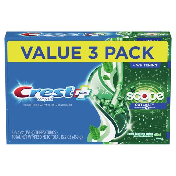 Photo 1 of Crest Plus Scope Outlast Complete Whitening Toothpaste, 5.4 oz 3 Pack