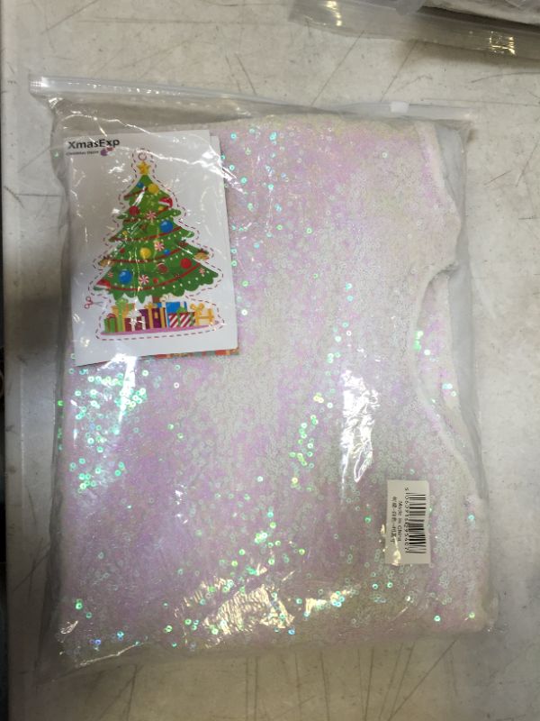 Photo 2 of Christmas Tree Skirt 36 Inch White Sequin Tree Skirt Double Layers Rustic Tree Skirt Glitter Xmas Tree Mat Holiday Party Decoration