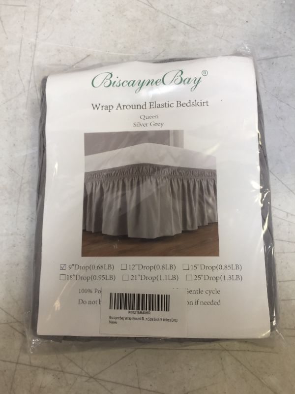 Photo 2 of Biscaynebay Wrap Around Bed Skirts for Queen Size Beds Extra Short Drop of 9", Silver Grey Elastic Dust Ruffles Easy Fit Wrinkle & Fade Resistant Silky Luxurious Fabric Solid Machine Washable