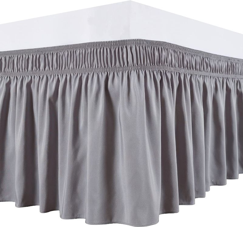 Photo 1 of Biscaynebay Wrap Around Bed Skirts for Queen Size Beds Extra Short Drop of 9", Silver Grey Elastic Dust Ruffles Easy Fit Wrinkle & Fade Resistant Silky Luxurious Fabric Solid Machine Washable