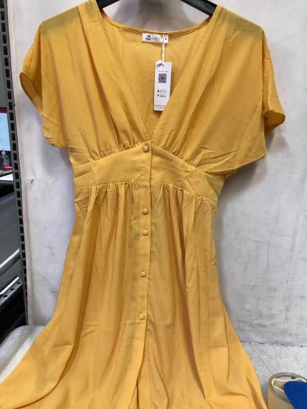 Photo 2 of Aubriella Yellow Button Front Split Dress SIZE M 