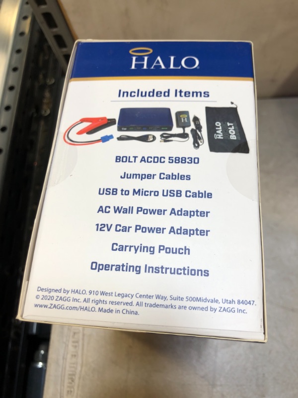 Photo 2 of HALO Bolt 58830 mWh Portable Phone Laptop Charger Car Jump Starter with AC Outlet and Car Charger - Gold
