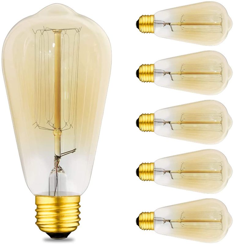 Photo 1 of Beilf Incandescent Vintage Edison Light Bulbs 40 Watt ST21(ST64), Warm White 2000K, E26 Edison Bulbs, Carbon Filament Squirrel Cage, 160 Lumens, Amber Glass, Dimmable Vintage Light Bulbs, 6 Pack
