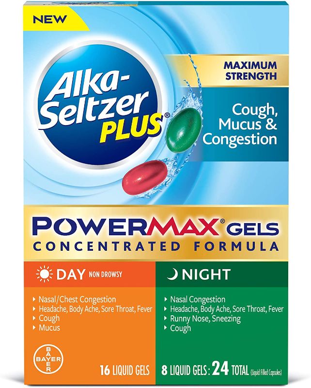 Photo 1 of Alka-Seltzer Plus Maxiumum Strength Cough, Mucus & Congestion, Day+Night,  PowerMax Liquid Gels, 24ct
exp - 5 - 2021 - expired 