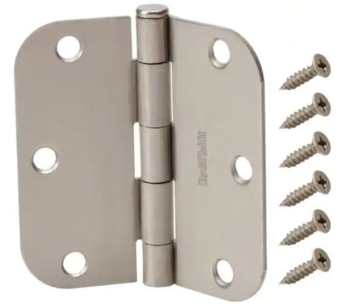 Photo 1 of 3-1/2 in. x 5/8 in. Radius Satin Nickel Door Hinge Value Pack (12 PCS)
