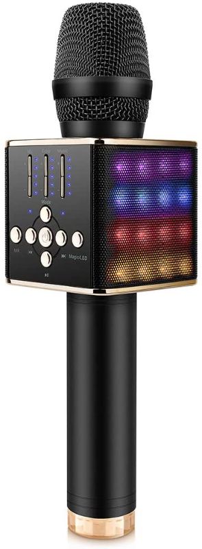 Photo 1 of Sopu Wireless Bluetooth Karaoke Microphone, Handheld Singing Microphone Speaker with Led Lights, Magic Voice Rechargeable Karaoke Mic Home/Party Machine for iPhone/iPad/PC/All Smartphones

