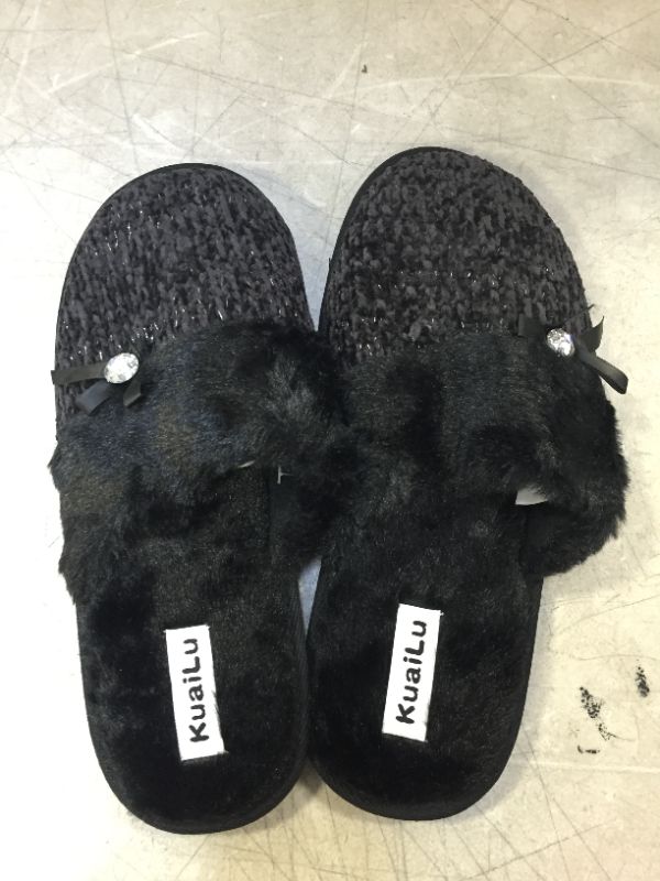 Photo 1 of BLACK FUR HOUSE SLIPPERS  SIZE 43 INTERNATIONAL SIZING 